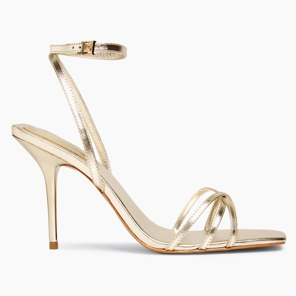NWT‎ and Dust Bag Schulz Amelia Square Toe 100mm Metallic Gold Size 9.5 - Picture 1 of 8